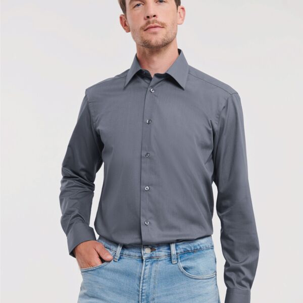 Men's Long Sleeve Tailored Polycotton Poplin Shirt Thumbnail