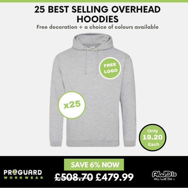 25 x best selling OVERHEAD hoodies + free logo Thumbnail