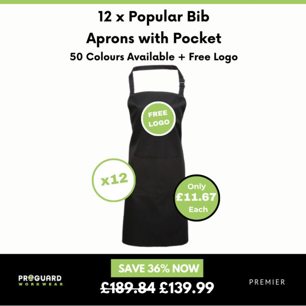 12 x Popular bib Aprons with Pocket + free logo Thumbnail