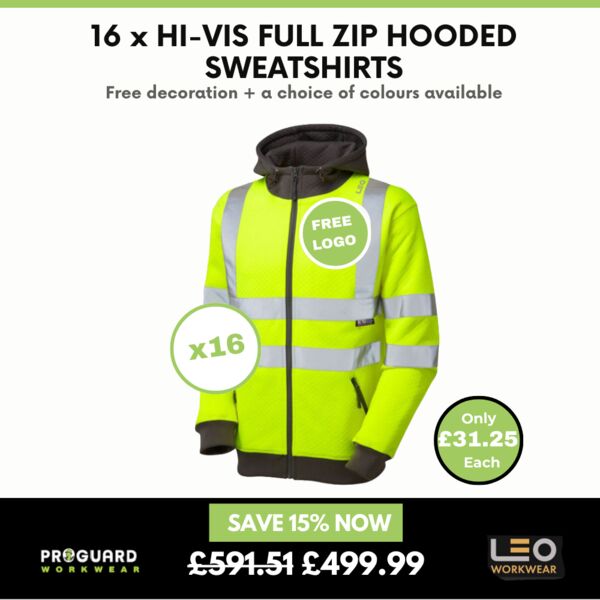 16 x Hi Vis FULL ZIP HOODED SWEATSHIRTS  + Free Left Chest Logo Thumbnail