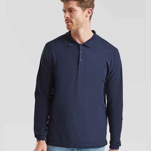 Fruit of the Loom Premium Long Sleeve Cotton Piqué Polo Shirt Thumbnail