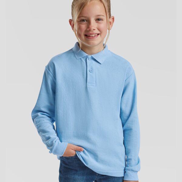 Fruit of the Loom Kids Long Sleeve Poly/Cotton Piqué Polo Shirt Thumbnail